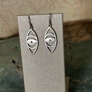 Sterling Silver Evil Eye with Garnet Center Dangle Earrings